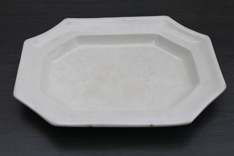 photo of antique browned stained white ironstone china, octagonal platter w/ 1800s vintage English marks #4