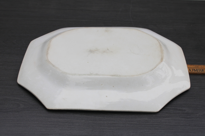 photo of antique browned stained white ironstone china, octagonal platter w/ 1800s vintage English marks #5