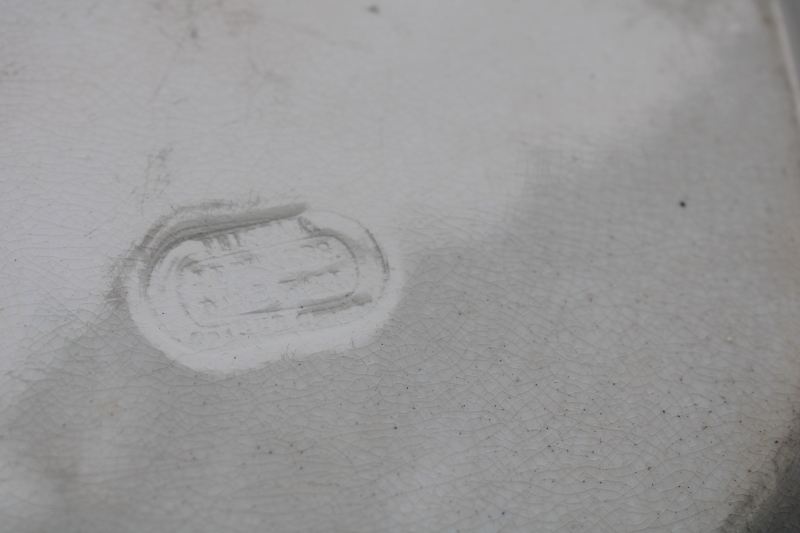 photo of antique browned stained white ironstone china, octagonal platter w/ 1800s vintage English marks #7