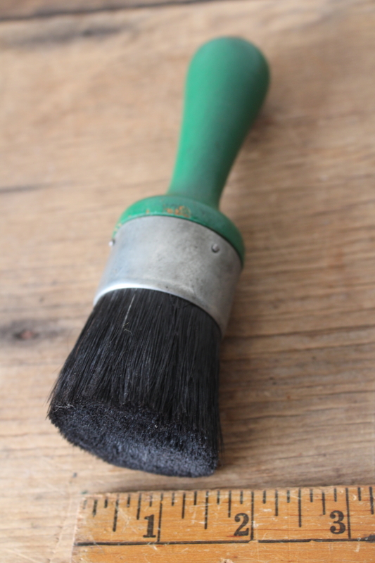photo of antique brush w/ old green wood handle, small stiff bristle stencil paint brush #2