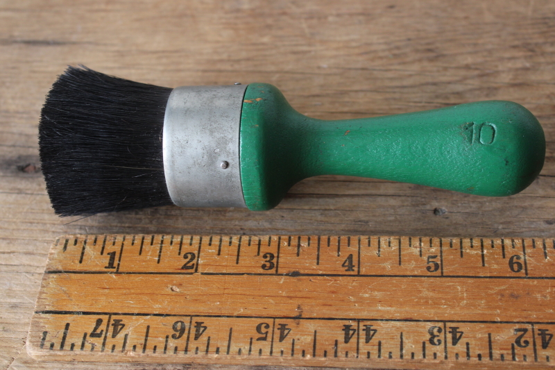 photo of antique brush w/ old green wood handle, small stiff bristle stencil paint brush #3