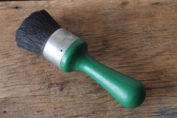antique brush w/ old green wood handle, small stiff bristle stencil paint brush 