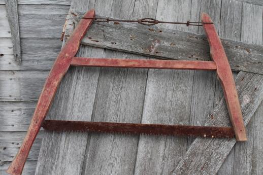 photo of antique buck saw, wood frame hand saw w/ 28