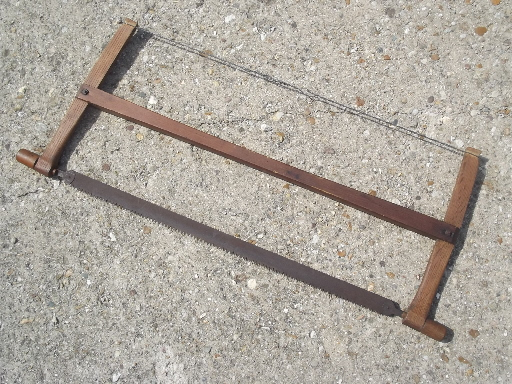 photo of antique buck saw, wood frame hand saw w/ 34