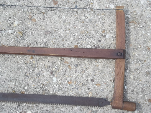 photo of antique buck saw, wood frame hand saw w/ 34