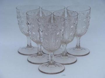 catalog photo of antique bullseye pattern glass water glasses, six EAPG vintage goblets