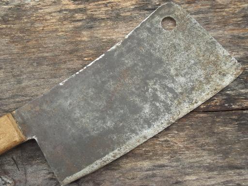 photo of antique butcher cleaver knife, full tang forged steel blade  #3