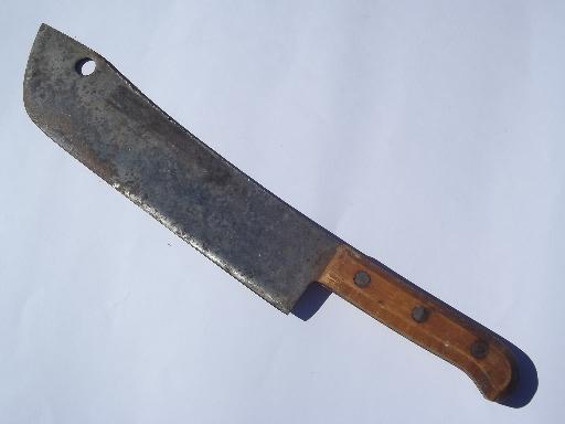 photo of antique butcher cleaver knife, huge old full tang forged steel blade #1