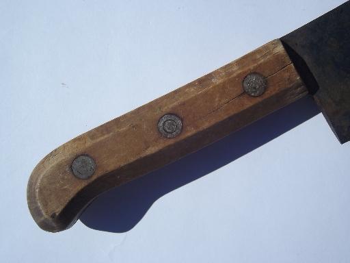 photo of antique butcher cleaver knife, huge old full tang forged steel blade #5