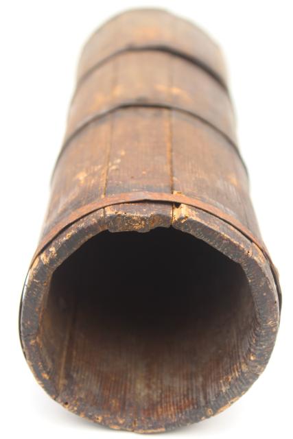 photo of antique butter churn, wood barrel stave churn bucket without dasher, tall skinny shape #2