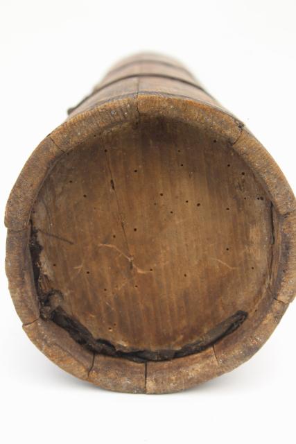 photo of antique butter churn, wood barrel stave churn bucket without dasher, tall skinny shape #4