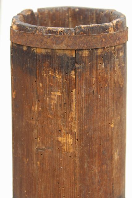 photo of antique butter churn, wood barrel stave churn bucket without dasher, tall skinny shape #9