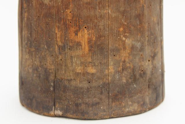 photo of antique butter churn, wood barrel stave churn bucket without dasher, tall skinny shape #13