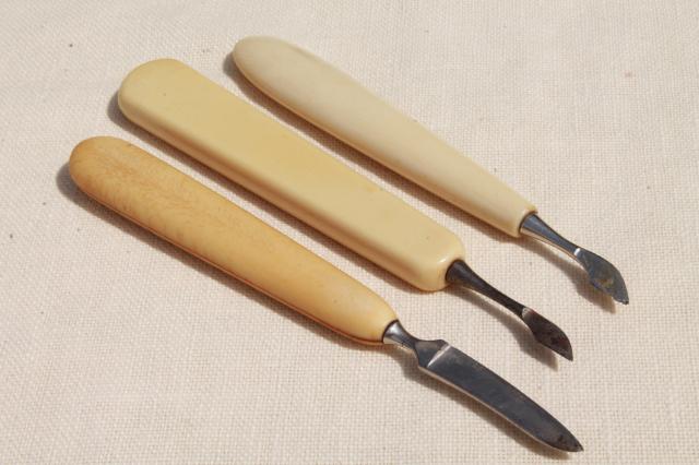 photo of antique button hooks & art deco vintage manicure tools w/ french ivory celluloid handles #2