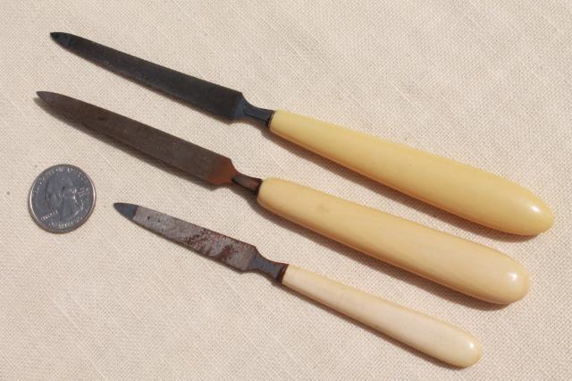 photo of antique button hooks & art deco vintage manicure tools w/ french ivory celluloid handles #4