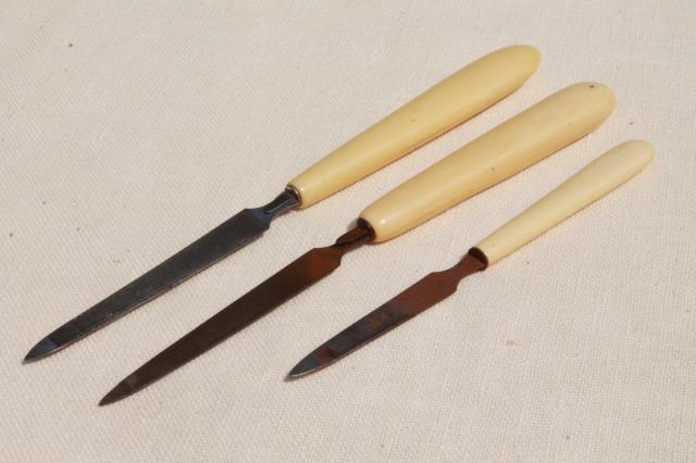 photo of antique button hooks & art deco vintage manicure tools w/ french ivory celluloid handles #5