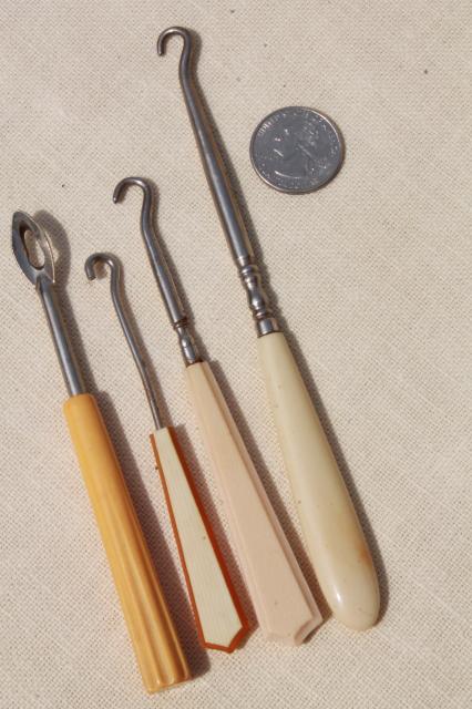 photo of antique button hooks & art deco vintage manicure tools w/ french ivory celluloid handles #6