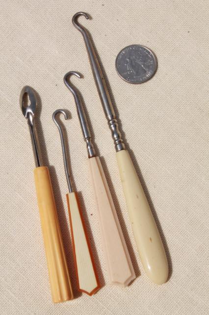 photo of antique button hooks & art deco vintage manicure tools w/ french ivory celluloid handles #7