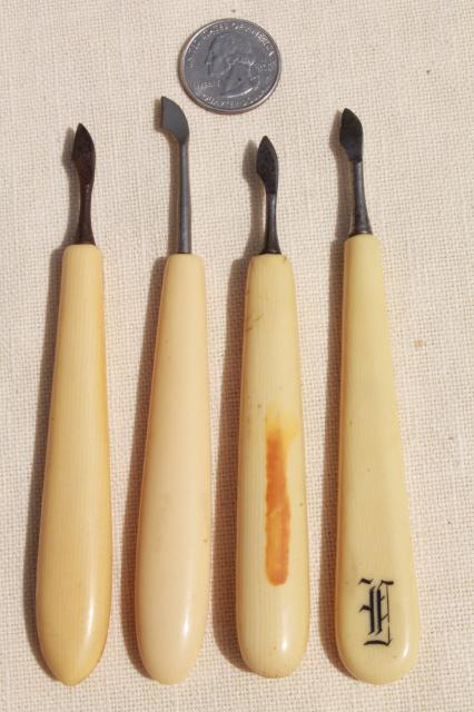 photo of antique button hooks & art deco vintage manicure tools w/ french ivory celluloid handles #9