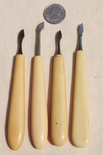 photo of antique button hooks & art deco vintage manicure tools w/ french ivory celluloid handles #10