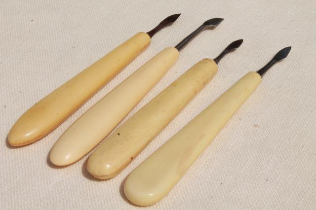 photo of antique button hooks & art deco vintage manicure tools w/ french ivory celluloid handles #11