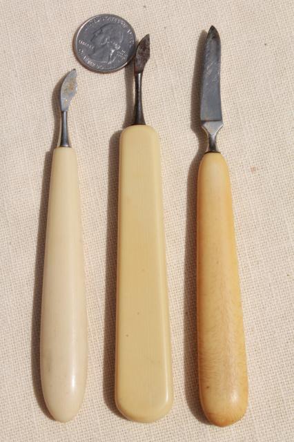 photo of antique button hooks & art deco vintage manicure tools w/ french ivory celluloid handles #13