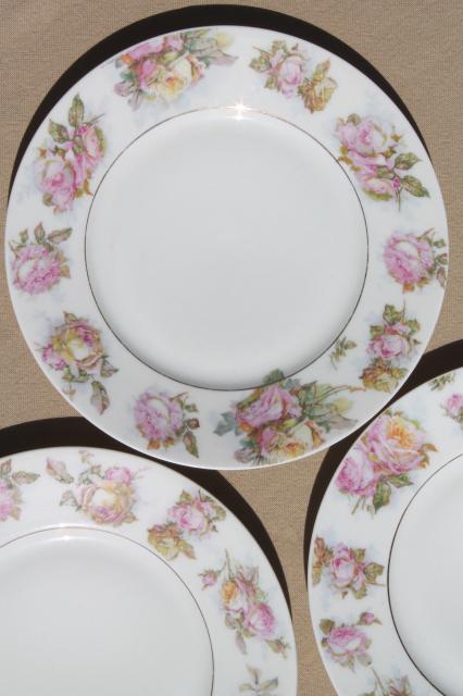 photo of antique cabbage rose border china plates, early 1900s vintage dessert set #2