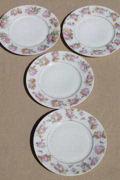 catalog photo of antique cabbage rose border china plates, early 1900s vintage dessert set