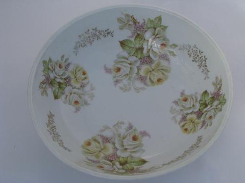 photo of antique cabbage roses china lot, serving bowl, plates, handled servers #2