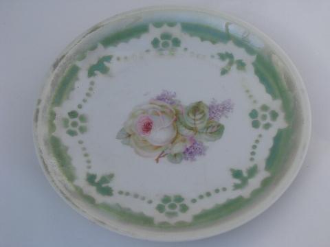 photo of antique cabbage roses china lot, serving bowl, plates, handled servers #9