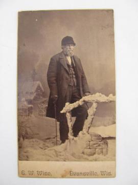 catalog photo of antique cabinet photo, Victorian gent in winter clothes, Evansville Wis