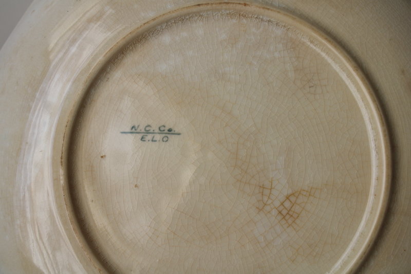 photo of antique calendar plate from 1909 Symco Wisconsin, shabby china brown stained crazing  #8