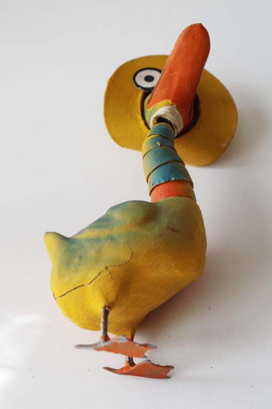 photo of antique candy container funny duck in Easter hat, vintage paper mache composition metal feet #6