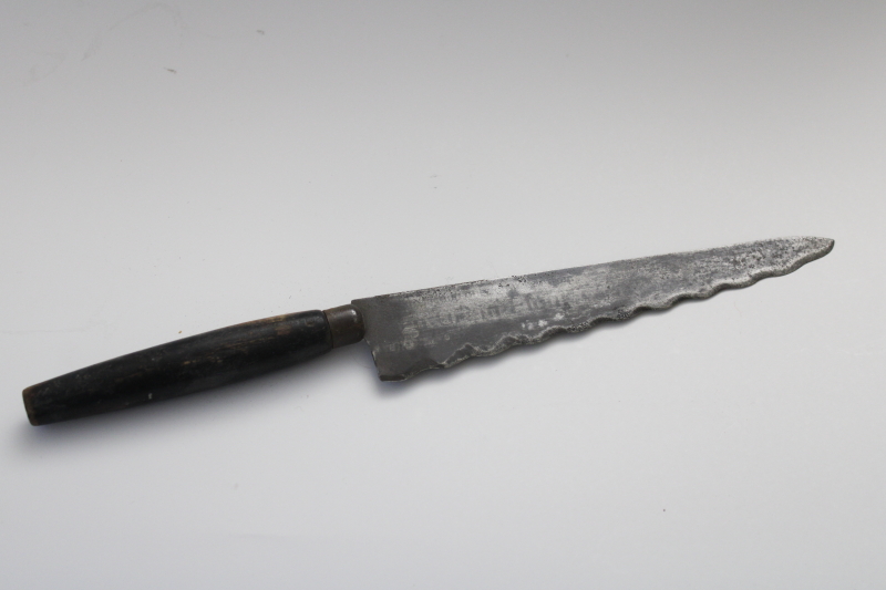 photo of antique carbon steel bread knife, Victorian era advertising vintage kitchenalia #1