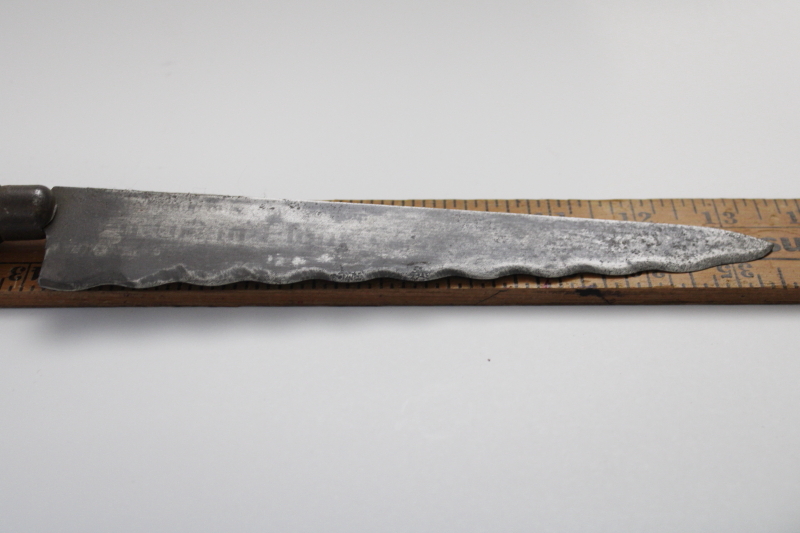 photo of antique carbon steel bread knife, Victorian era advertising vintage kitchenalia #3