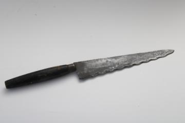 catalog photo of antique carbon steel bread knife, Victorian era advertising vintage kitchenalia