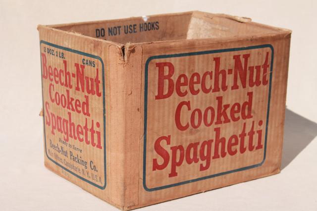 photo of antique cardboard shipping crate, Beech Nut Canojoharie NY box from Cooked Spaghetti #1