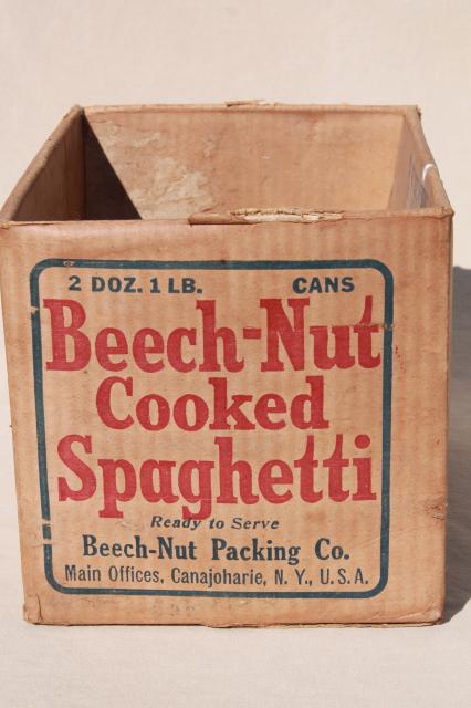 photo of antique cardboard shipping crate, Beech Nut Canojoharie NY box from Cooked Spaghetti #3