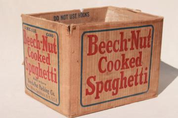 catalog photo of antique cardboard shipping crate, Beech Nut Canojoharie NY box from Cooked Spaghetti