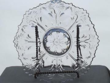 catalog photo of antique carnation  pattern glass bowl, clear plain crystal carnival glass 