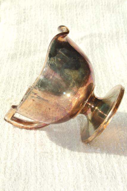 photo of antique carnival glass souvenir Davenport Iowa, cream & sugar w/ worn old rose gold luster #2