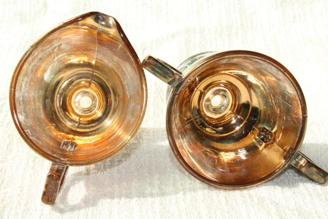 photo of antique carnival glass souvenir Davenport Iowa, cream & sugar w/ worn old rose gold luster #5