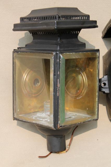 photo of antique carriage  lights, early automobile lamps converted to 1930s vintage porch lighting #3