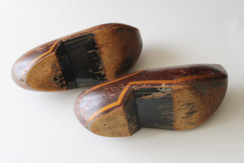 photo of antique carved wood clogs, 1800s vintage old world primitives w/ beautiful original paint #6