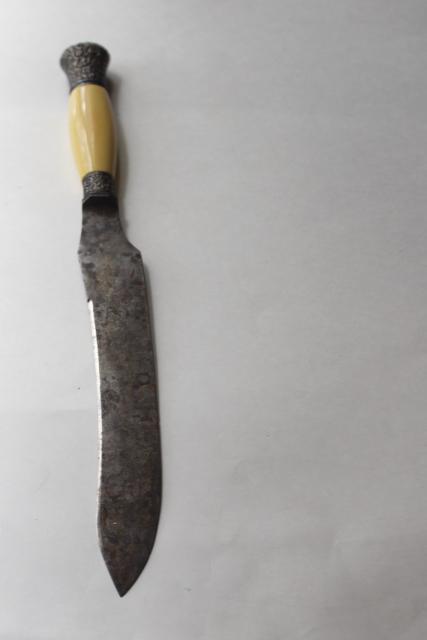 photo of antique carving knife w/ ivory celluloid handle, blade marked Landers Frary Clark #2