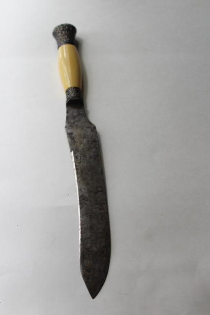 photo of antique carving knife w/ ivory celluloid handle, blade marked Landers Frary Clark #3