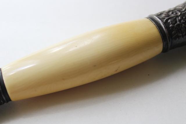 photo of antique carving knife w/ ivory celluloid handle, blade marked Landers Frary Clark #6