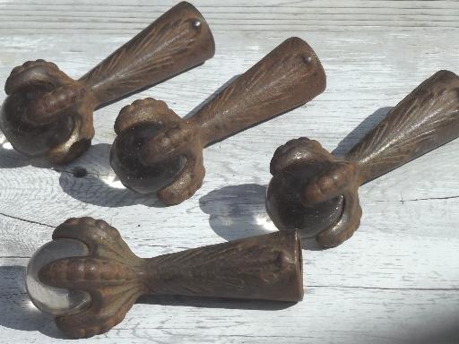 photo of antique cast iron ball & claw foot feet set, Victorian era piano stool feet #1