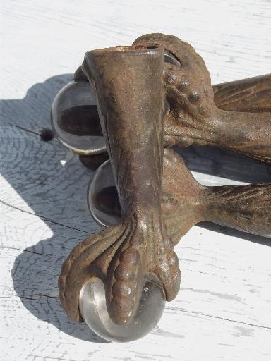 photo of antique cast iron ball & claw foot feet set, Victorian era piano stool feet #3