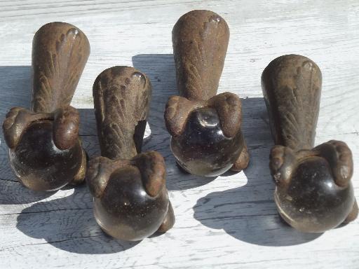 photo of antique cast iron ball & claw foot feet set, Victorian era piano stool feet #5